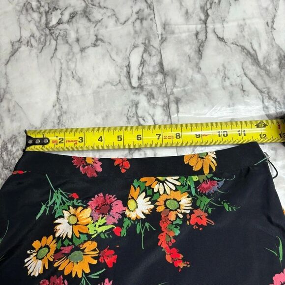 MANGO MNG Floral Print Black Yellow Midi skirt with Belt size 2 NWT New - Picture 7 of 9